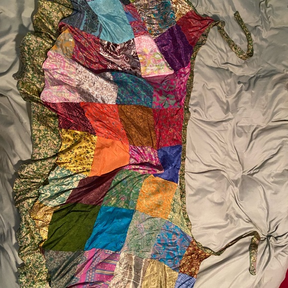 Reversible Wrap up patchwork skirt handmade XL hippie silk - Picture 2 of 4